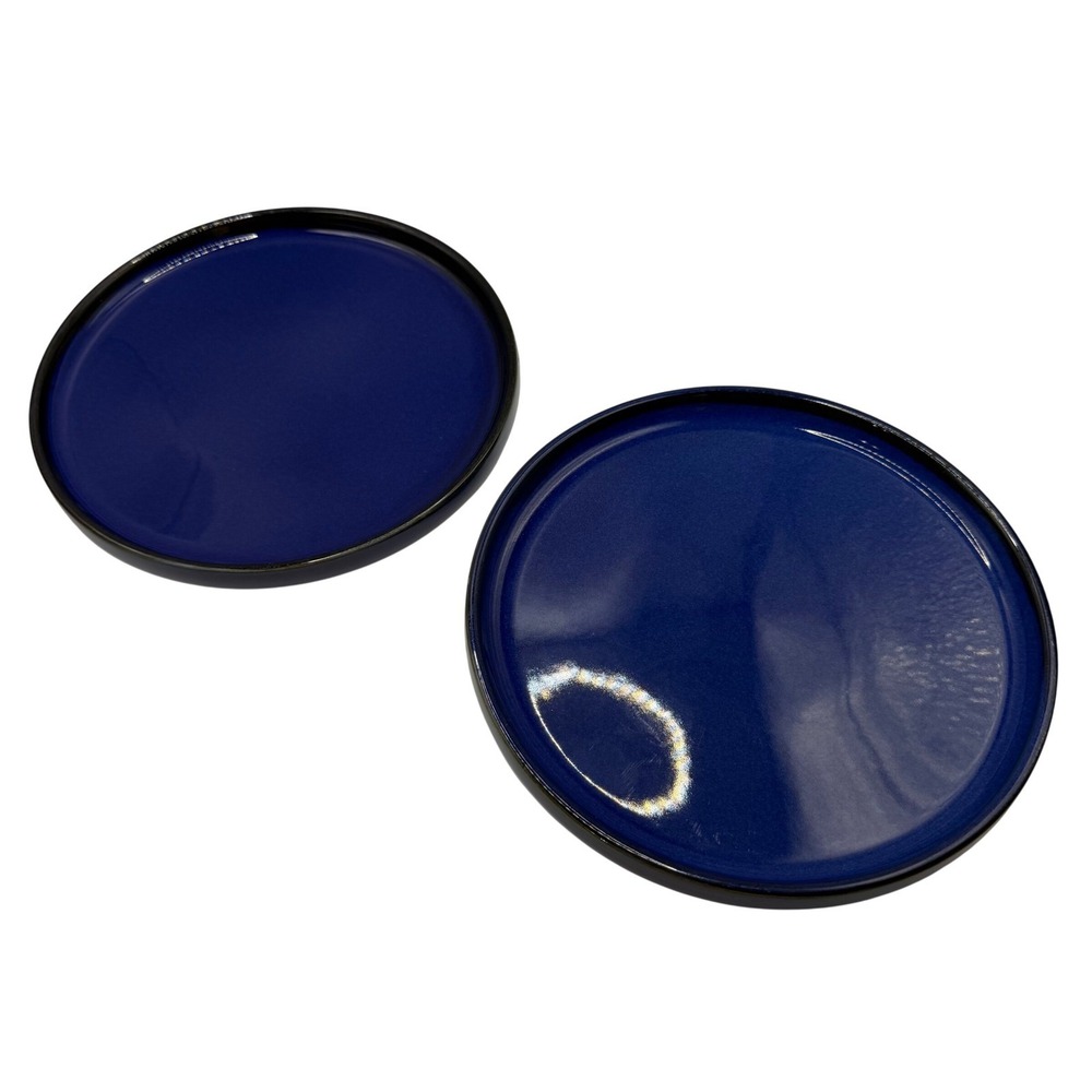 Bosmarlin‎ Cobalt Blue Stoneware Salad Plates Set of 2 Black Rim 8 Inch Ceramic